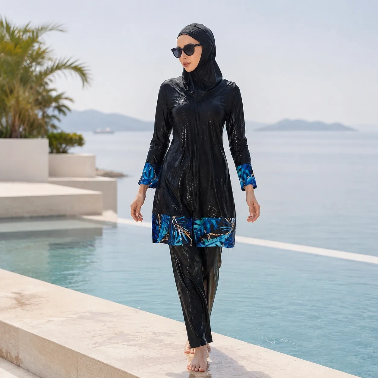 Burkini 3 pièces imprimé feuillage — detail