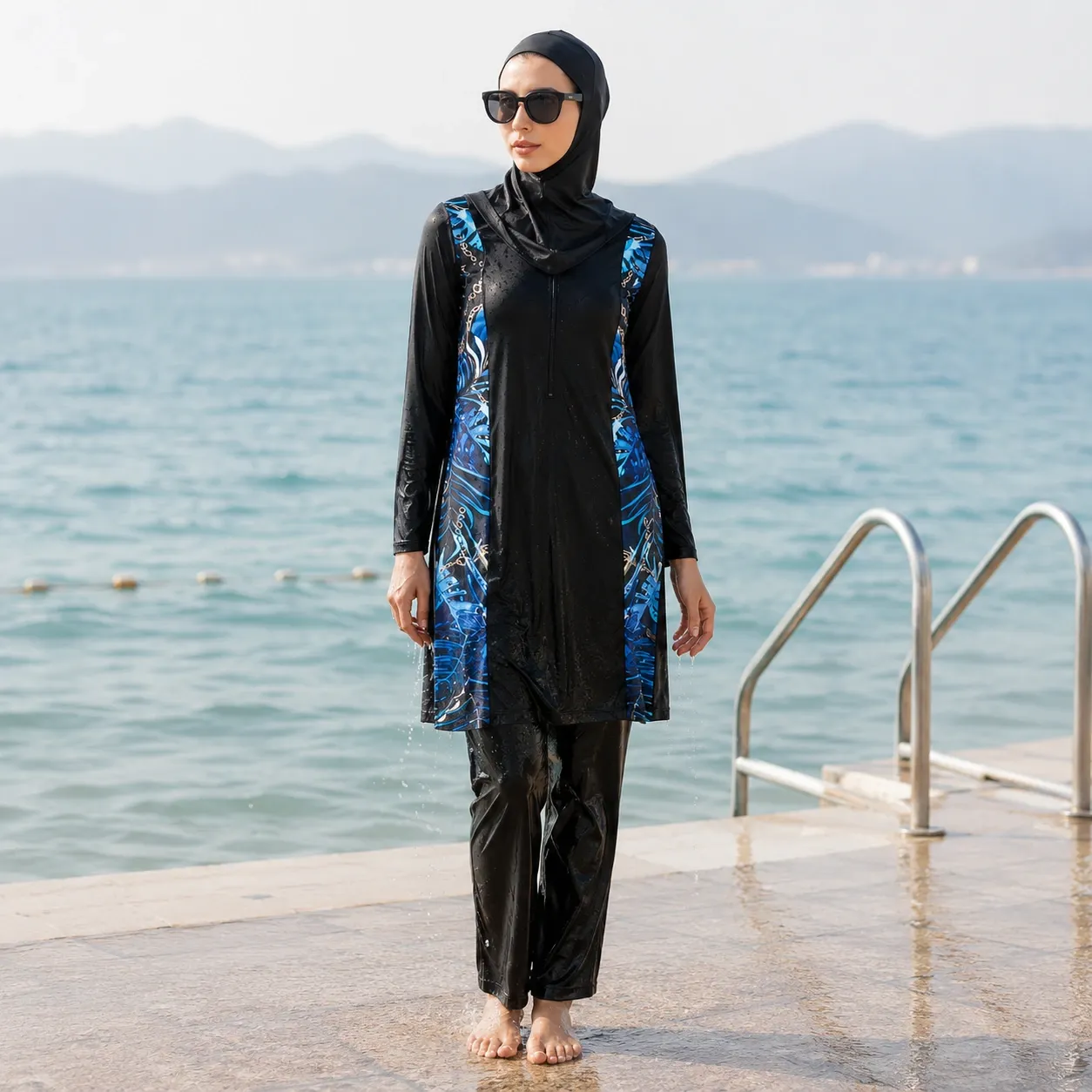 Burkini 3 pièces motif végétal – manches longues — detail