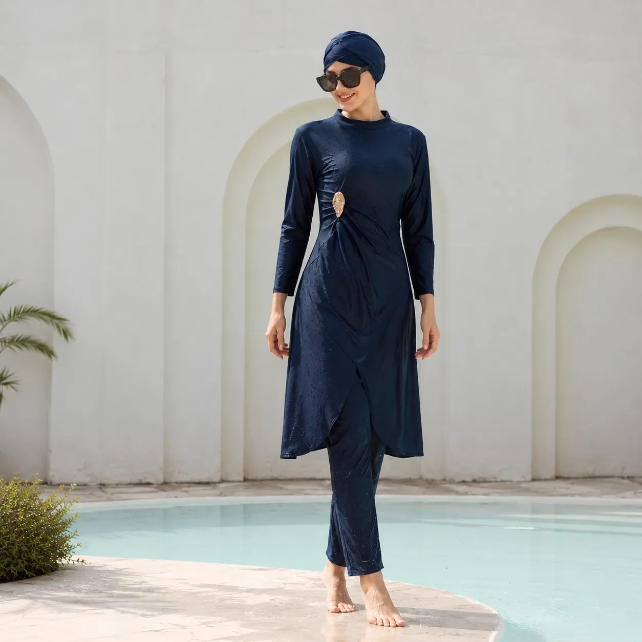 Burkini 3 pièces uni avec jupe — detail