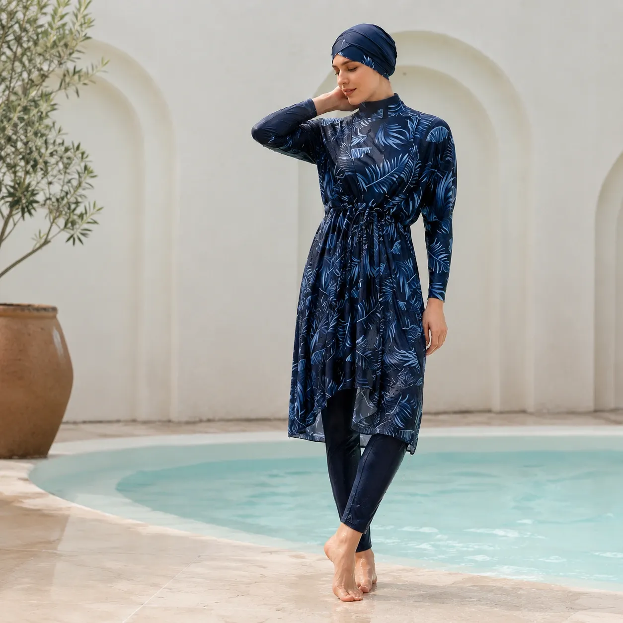Burkini 4 pièces imprimé botanique — detail