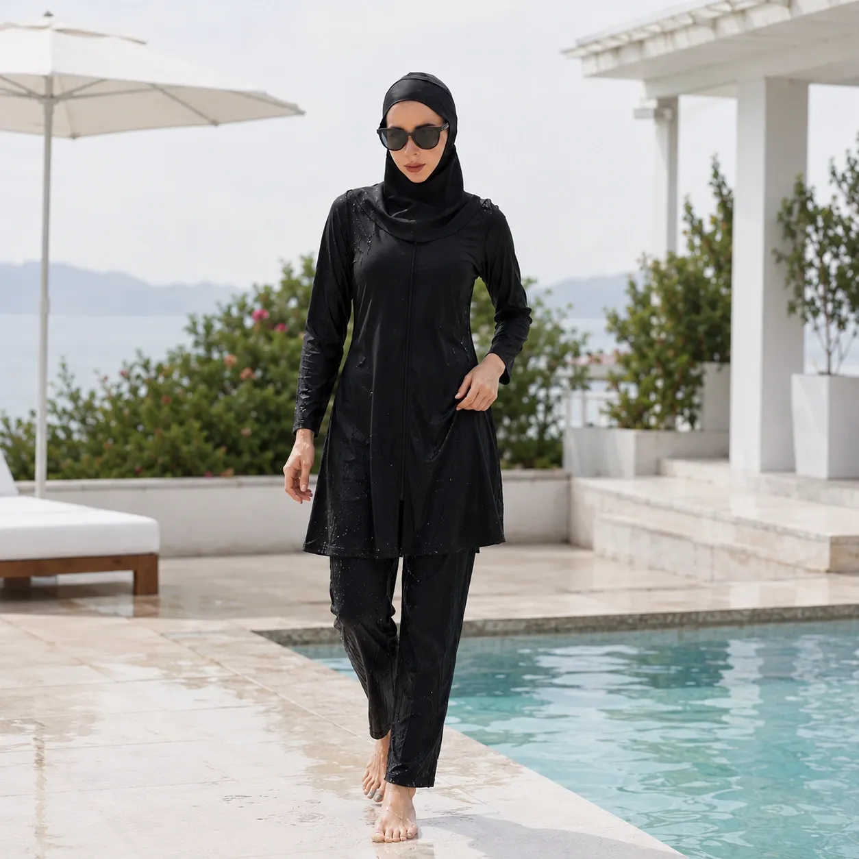 Burkini intégral 3 pièces noir – manches longues — detail