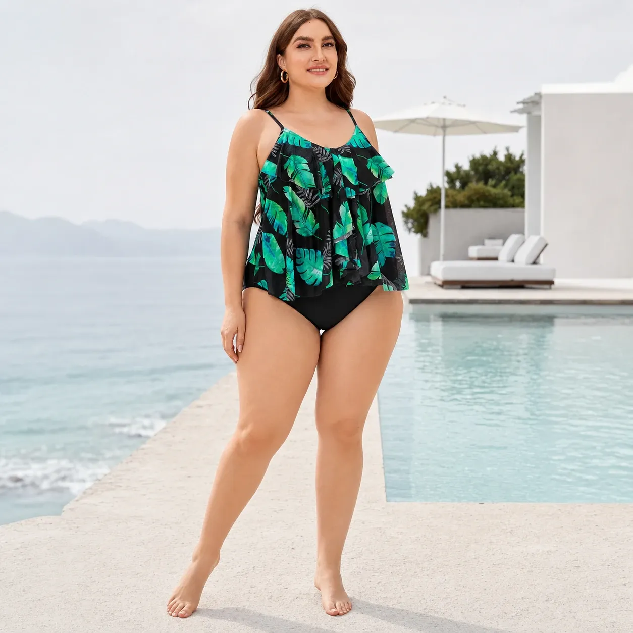 Tankini évasé grande taille tropical – XL à 4XL — face